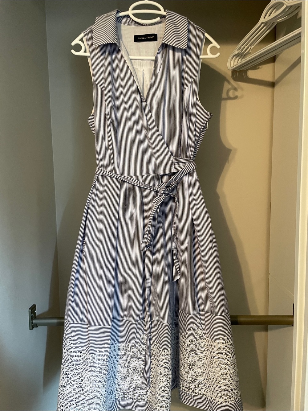 Ivanka Trump Blue & White Sleeveless Wrap Dress